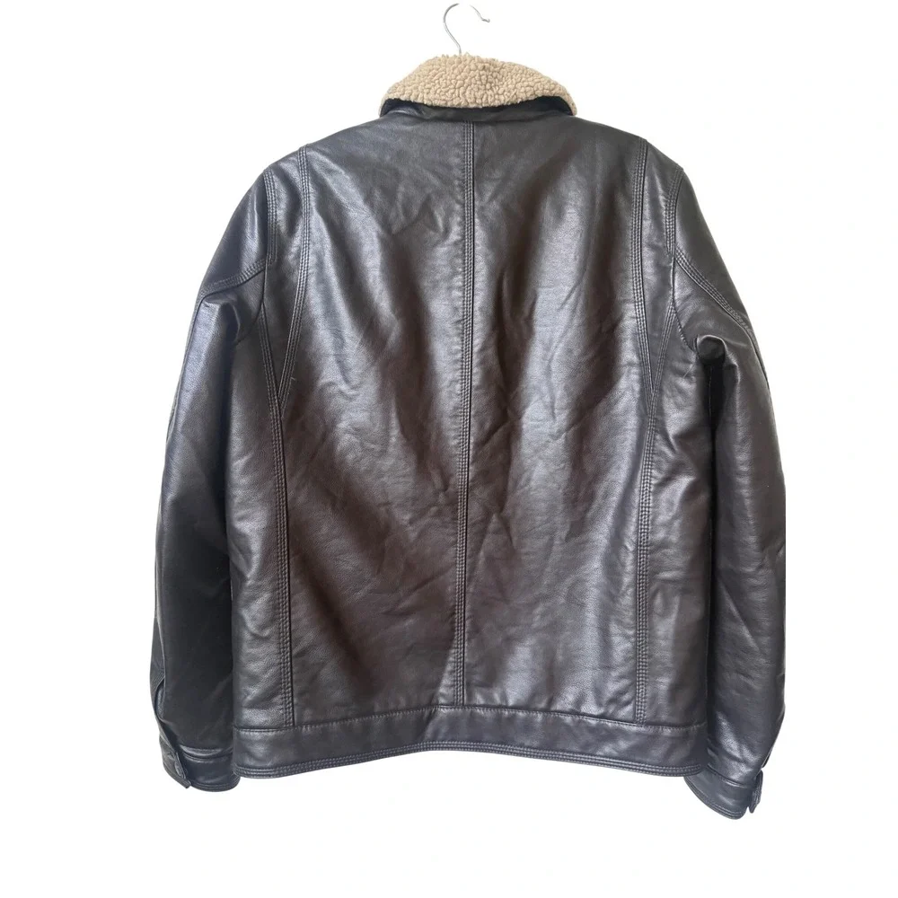 Levis Mens Black Faux Leather Sherpa Trucker Jacket Size S‎ Bomber Full Zip - Picture 7 of 13